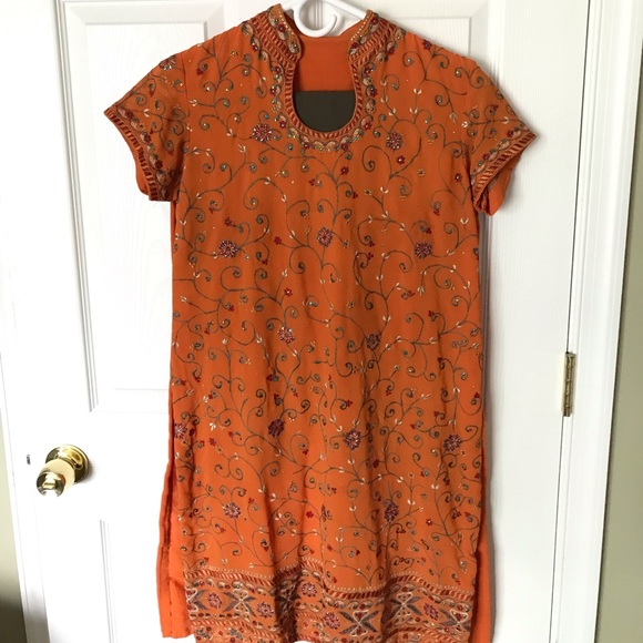 Orange and Multicolor Georgette Indian Dress - Picture 1 of 2